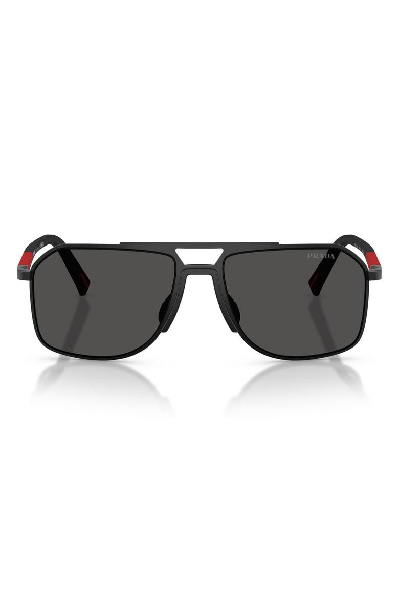Prada Linea Rossa 56mm Pilot Sunglasses, Main, color, Matte Black / Dark Grey