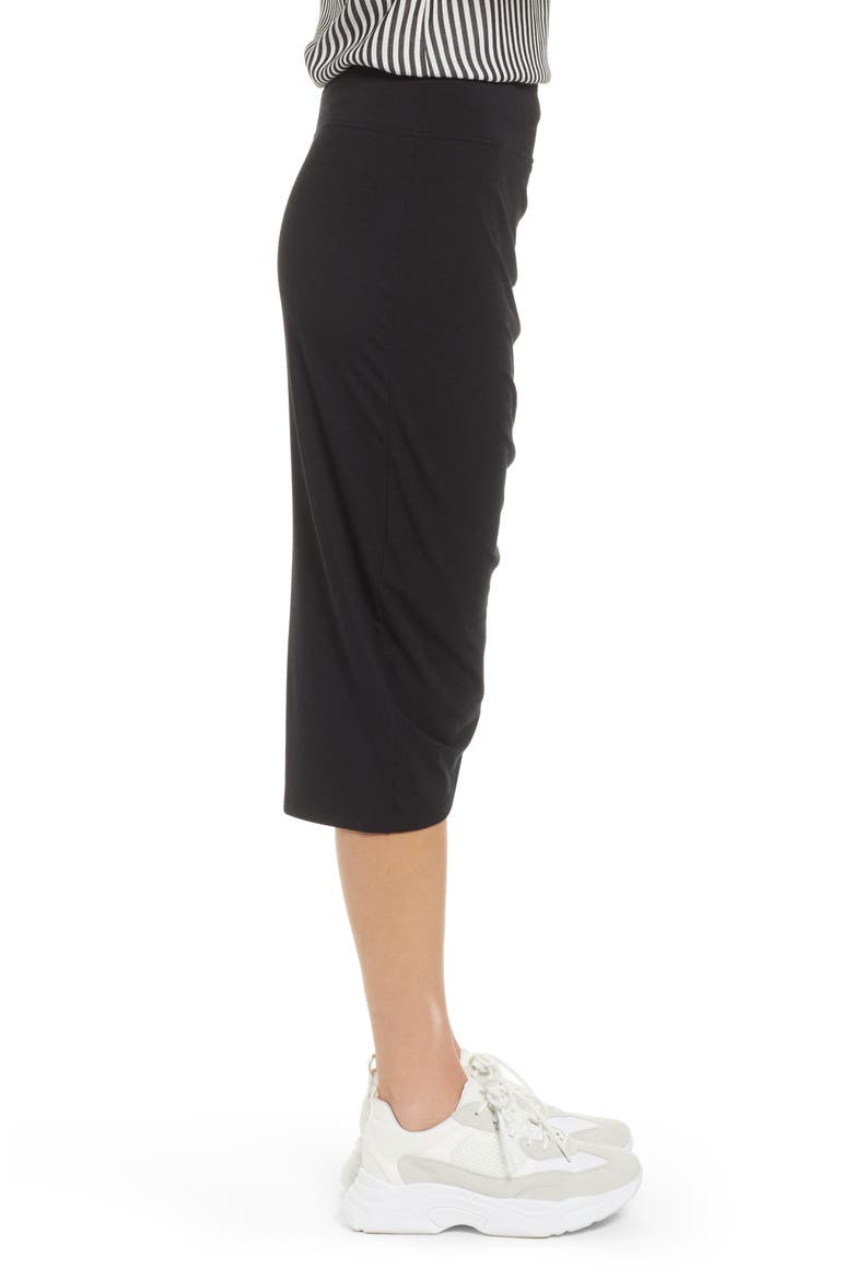 Shirred Side Midi Skirt, Alternate, color, BLACK