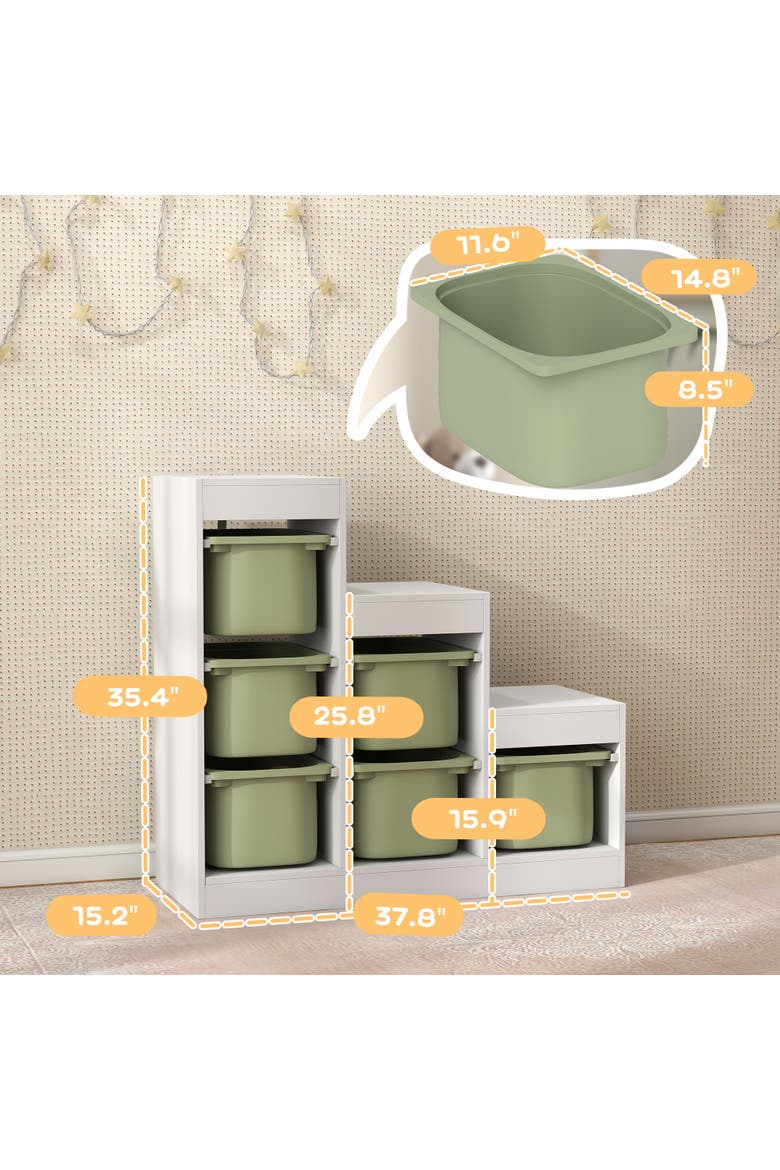 Kids Toy Storage Organizer with 6 Storage Bins & 3 Layers, Kids Bookshelf Toy Organizer for Aged 3-8 Years, Play Room, Bedroom, Green, Alternate, color, Green