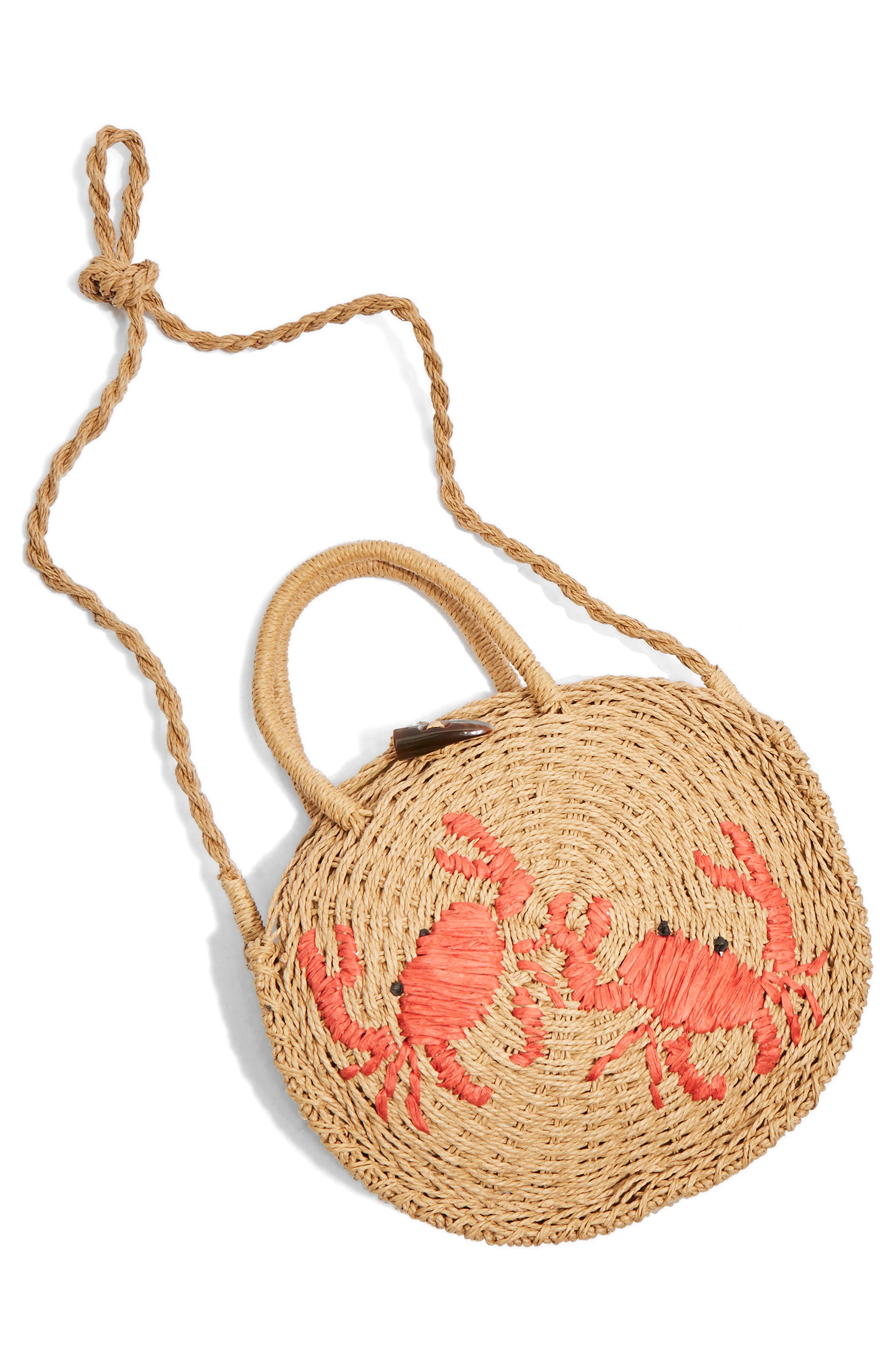 Topshop Crab Straw Mini Tote Bag, Alternate, color, 
