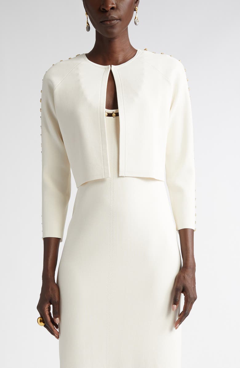 ST. JOHN Suspended Pavé Milano Knit Cardigan, Main, color, Ecru