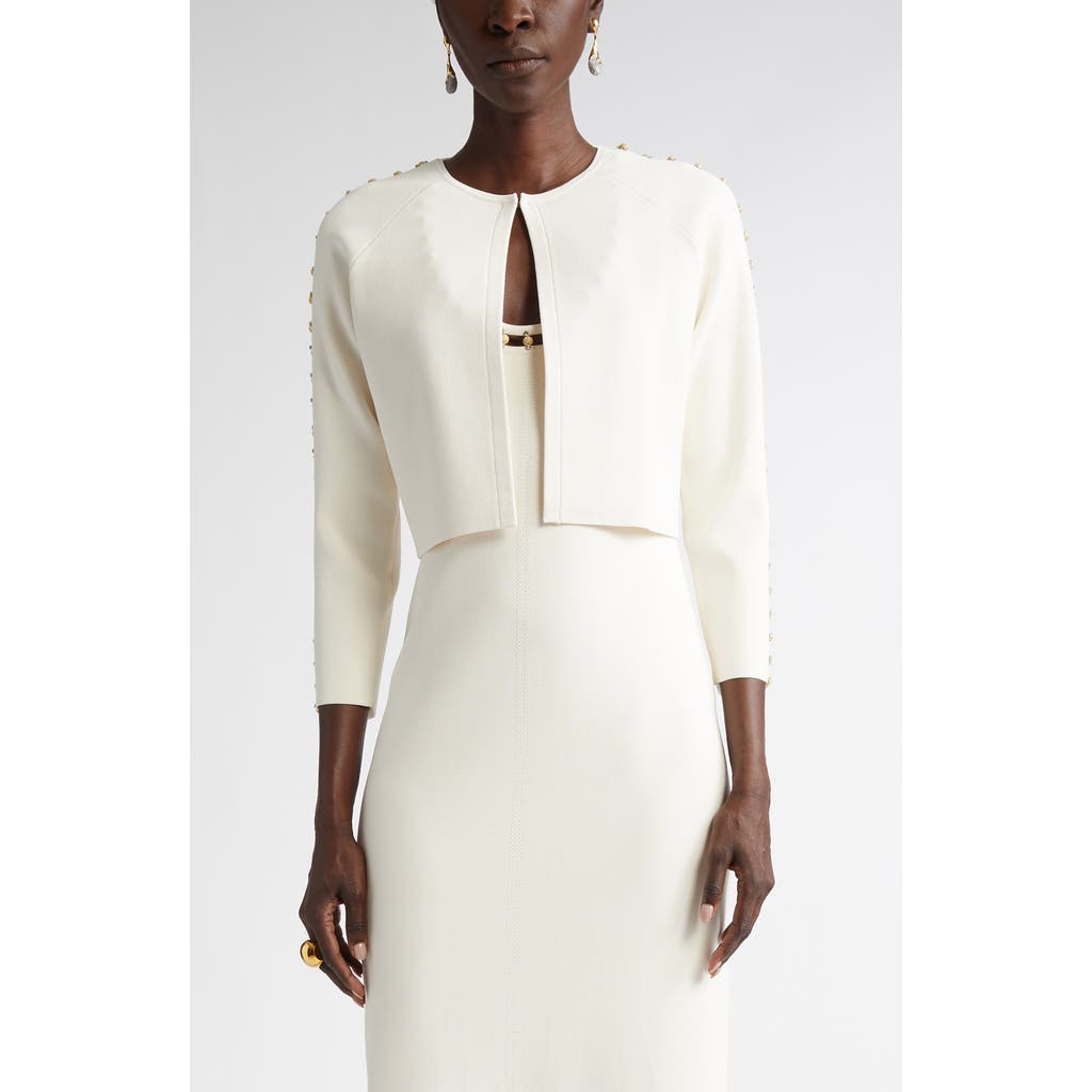 St. John Collection Suspended Pavé Milano Knit Cardigan in Ecru