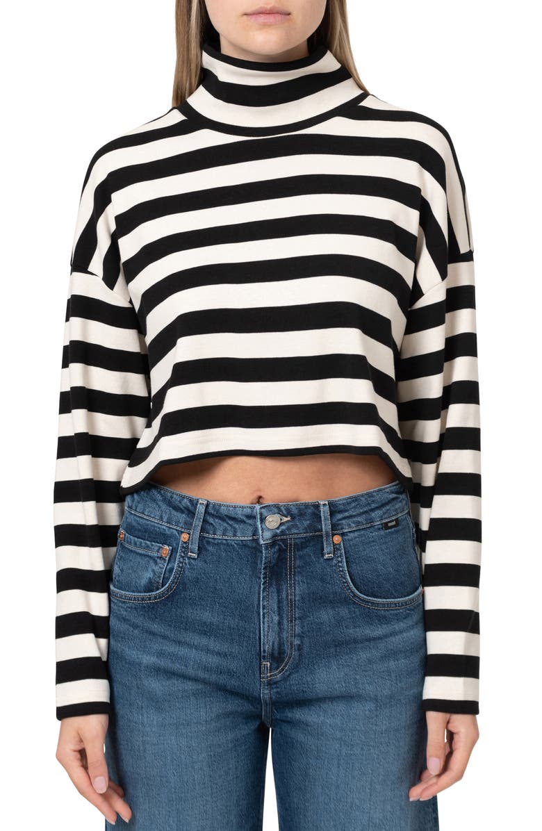 Mavi Jeans Stripe Jersey Crop Top, Main, color, Black Stripe