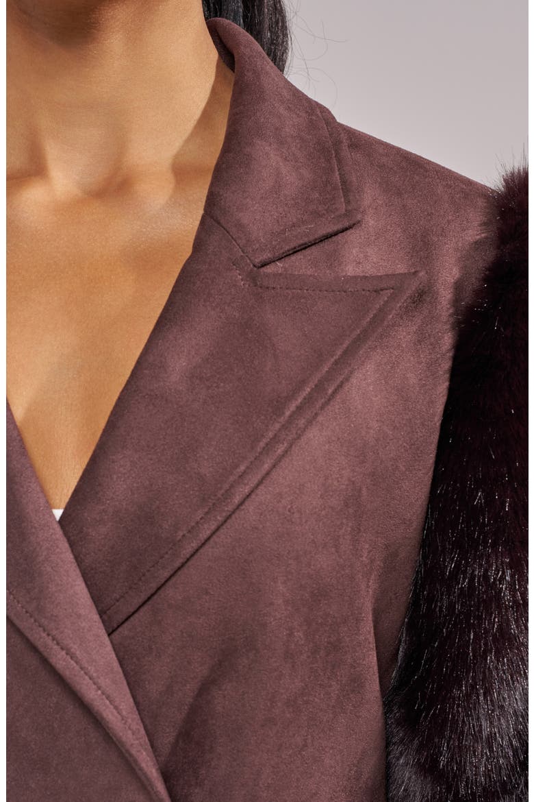 Lurielle Faux Fur Sleeve Faux Suede Trench Coat, Alternate, color, ESPRESSO