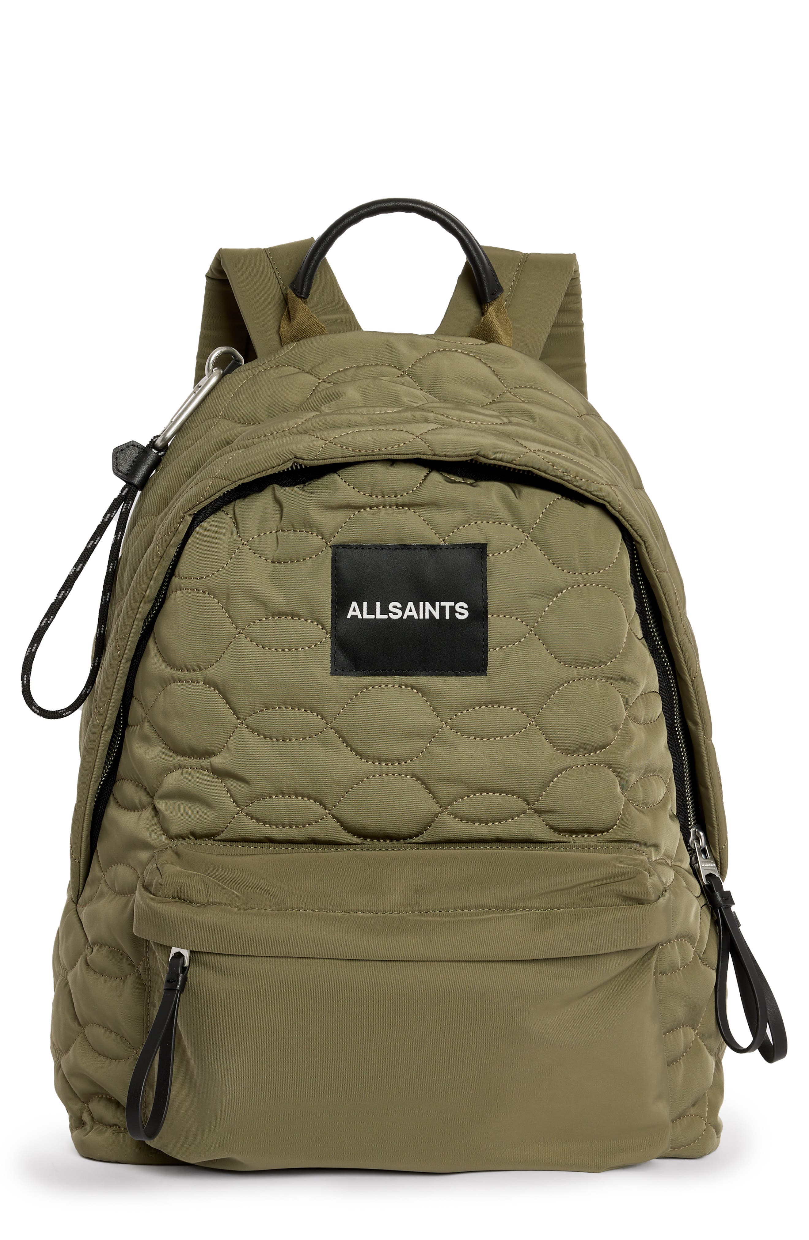AllSaints Carabiner Quilt Recycled Nylon Backpack, Main, color, 