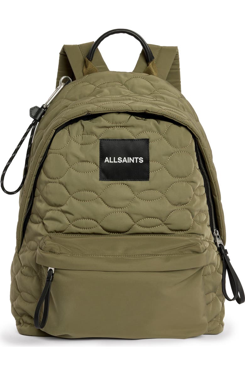 AllSaints Carabiner Quilt Recycled Nylon Backpack, Main, color,