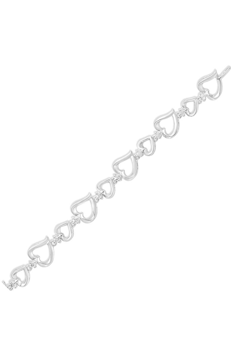 Haus of Brilliance Silver Prong Set Diamond Accent Alternating Heart Link Bracelet, Alternate, color, White
