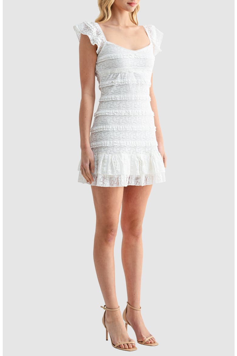 Lace & Ruffle Minidress, Alternate, color, OFF WHITE