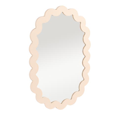 Wood Framed Scalloped Wall Mirror, Cream Color