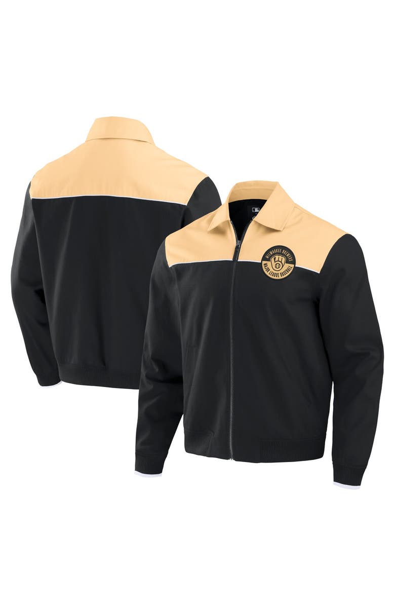 Darius Rucker Collection by Fanatics Men's Darius Rucker Collection by Fanatics Black/Tan Milwaukee Brewers Canvas Bomber Full-Zip Jacket, Main, color, Black