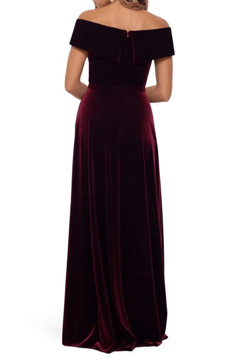 Xscape Evenings Off the Shoulder Velvet Gown, Alternate, color, 