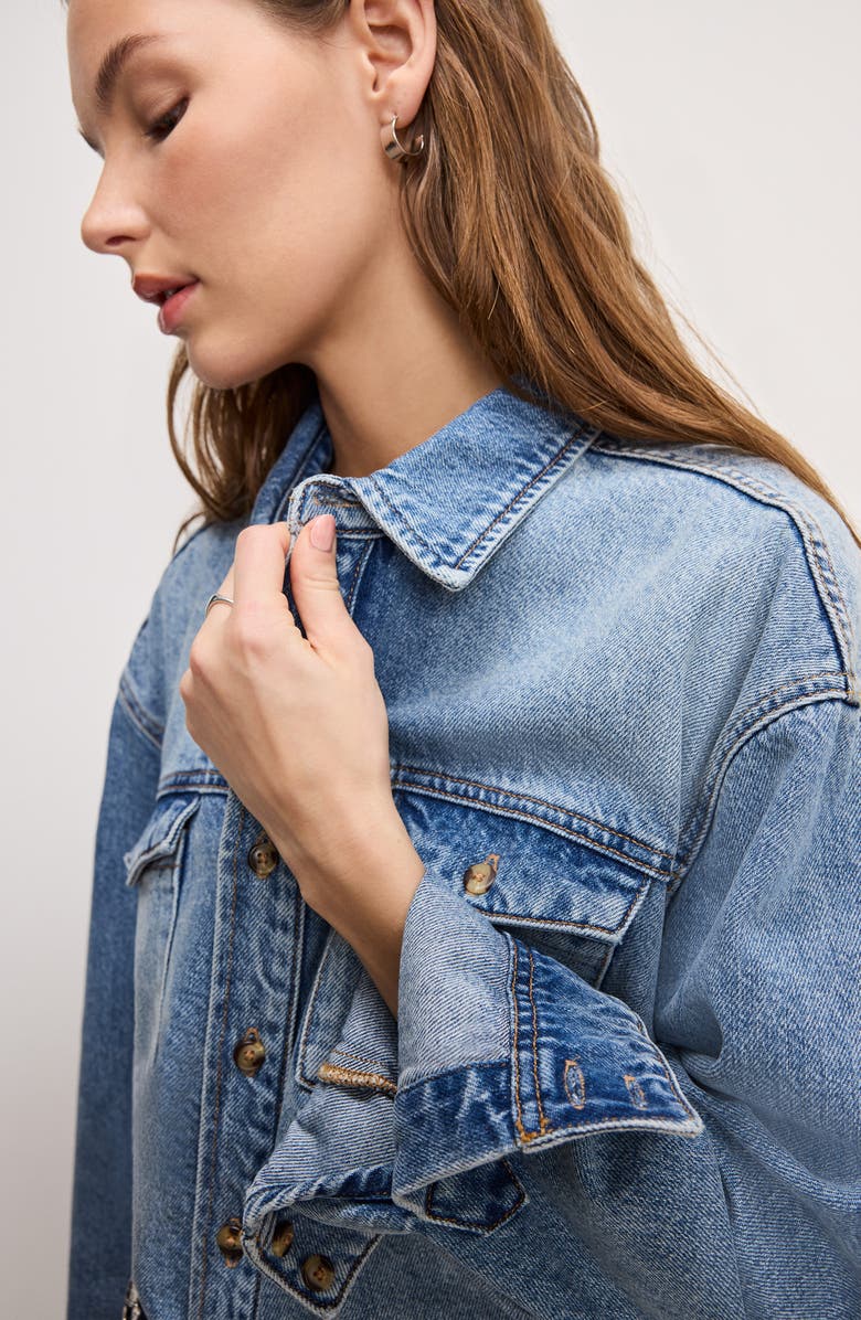 Good American Structured Denim Shirt, Alternate, color, 