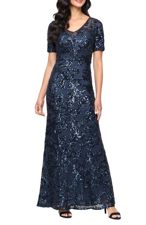 Sequin Mesh Overlay Gown (Petite)