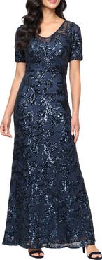 Alex Evenings Sequin Mesh Overlay Gown