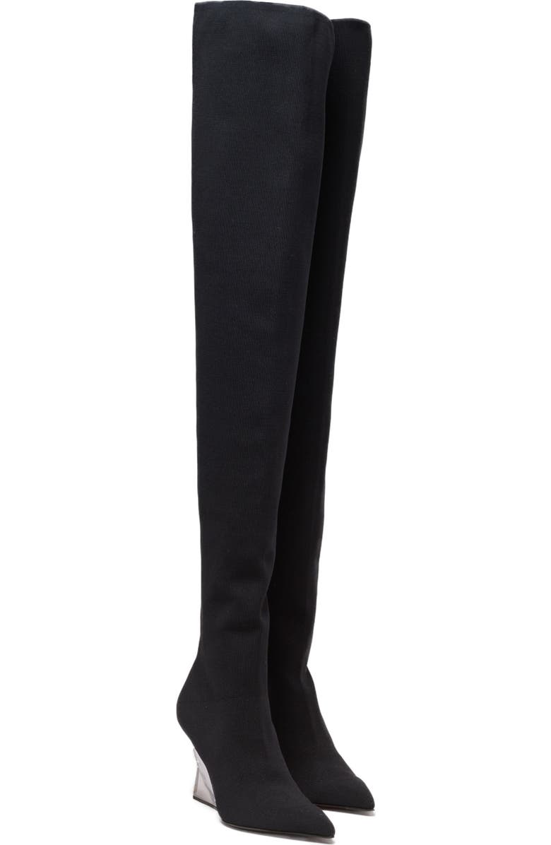 Balmain Wedge knit thigh-high boots, Main, color, Black