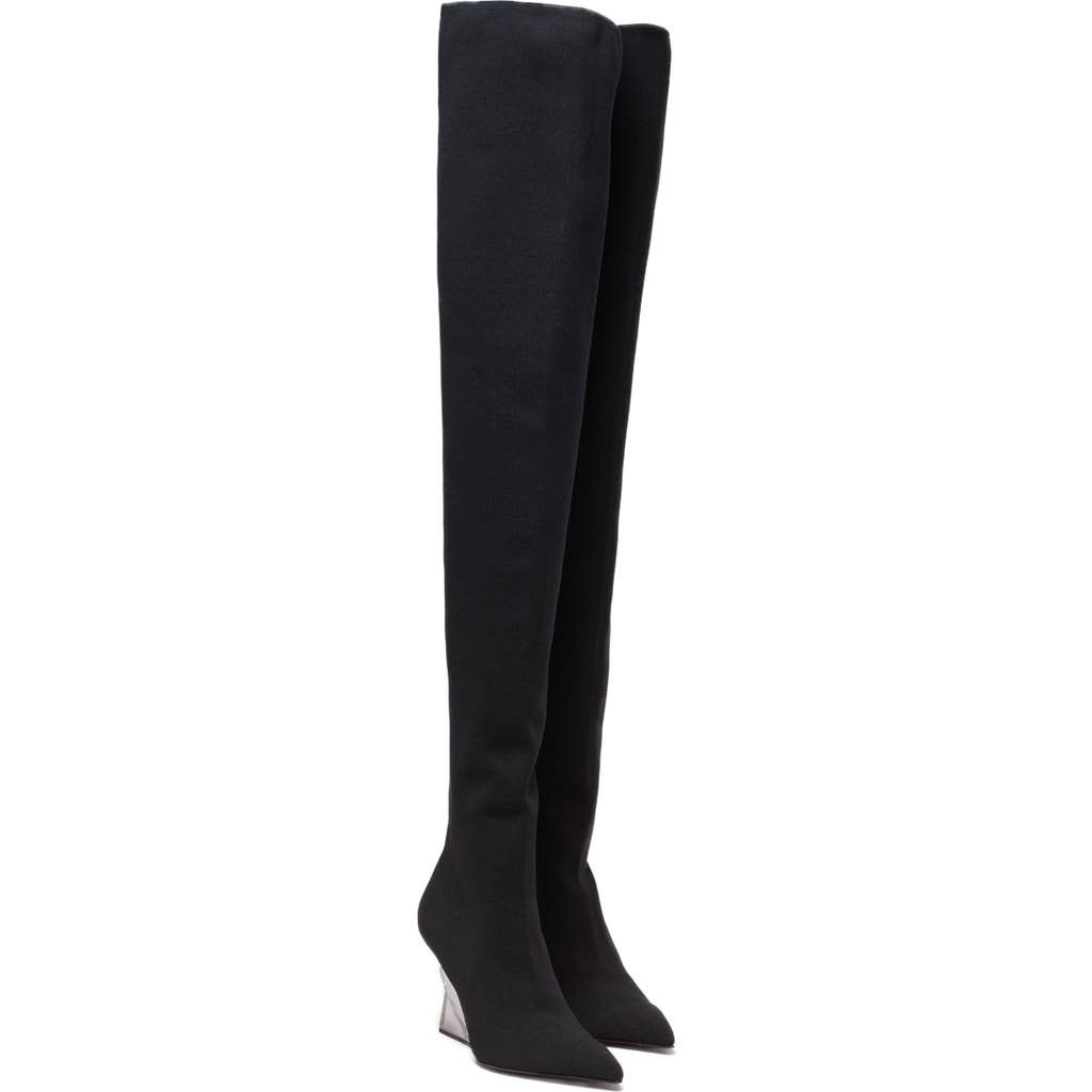 Balmain Wedge Knit Thigh-high Boots In Black