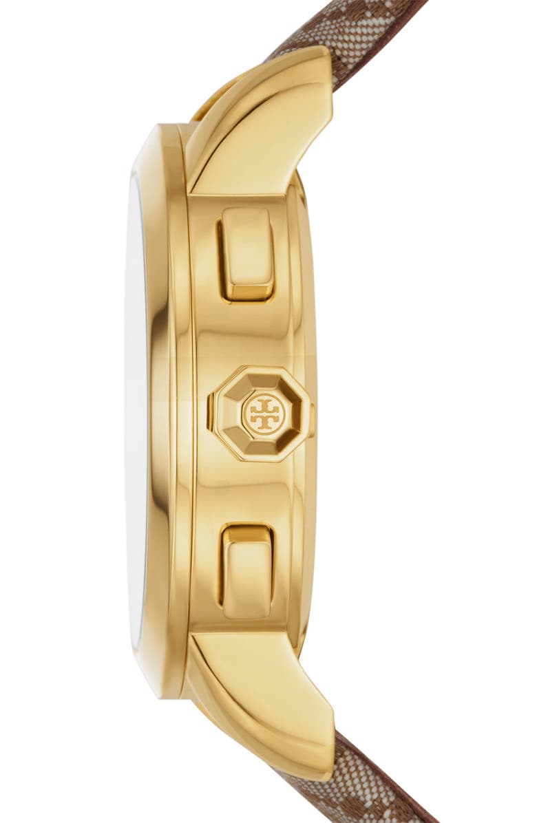 Tory Burch T-Monogram Chronograph Textile Strap Watch, 37mm, Alternate, color, 