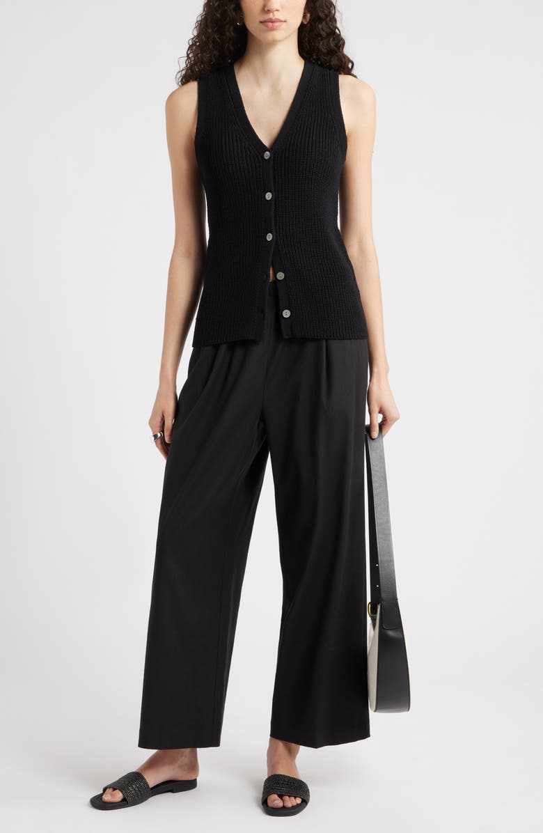 Nordstrom Linen Blend Crop Slim Wide Pants, Alternate, color, Black