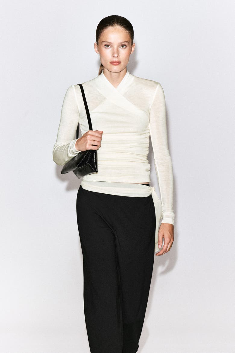 Wrap-over Merino Wool Top, Main, color, CREAM