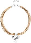 UNODE50 Silk Thread Blend Necklace With Leather And Heart Detail In Sterling Silver
