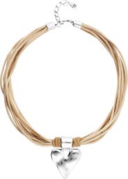 UNODE50 Silk Thread Blend Necklace With Leather And Heart Detail In Sterling Silver