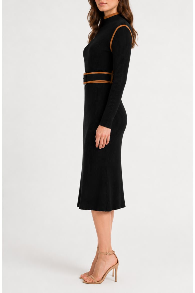 Tipped Belted Sweater Dress, Alternate, color, VERY BLACK / CAMEL