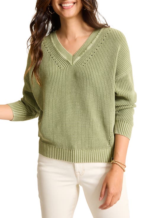 Indigo Palms Cotton V-Neck Sweater