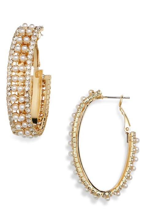 Cultured Pearl Oval Hoop Earrings