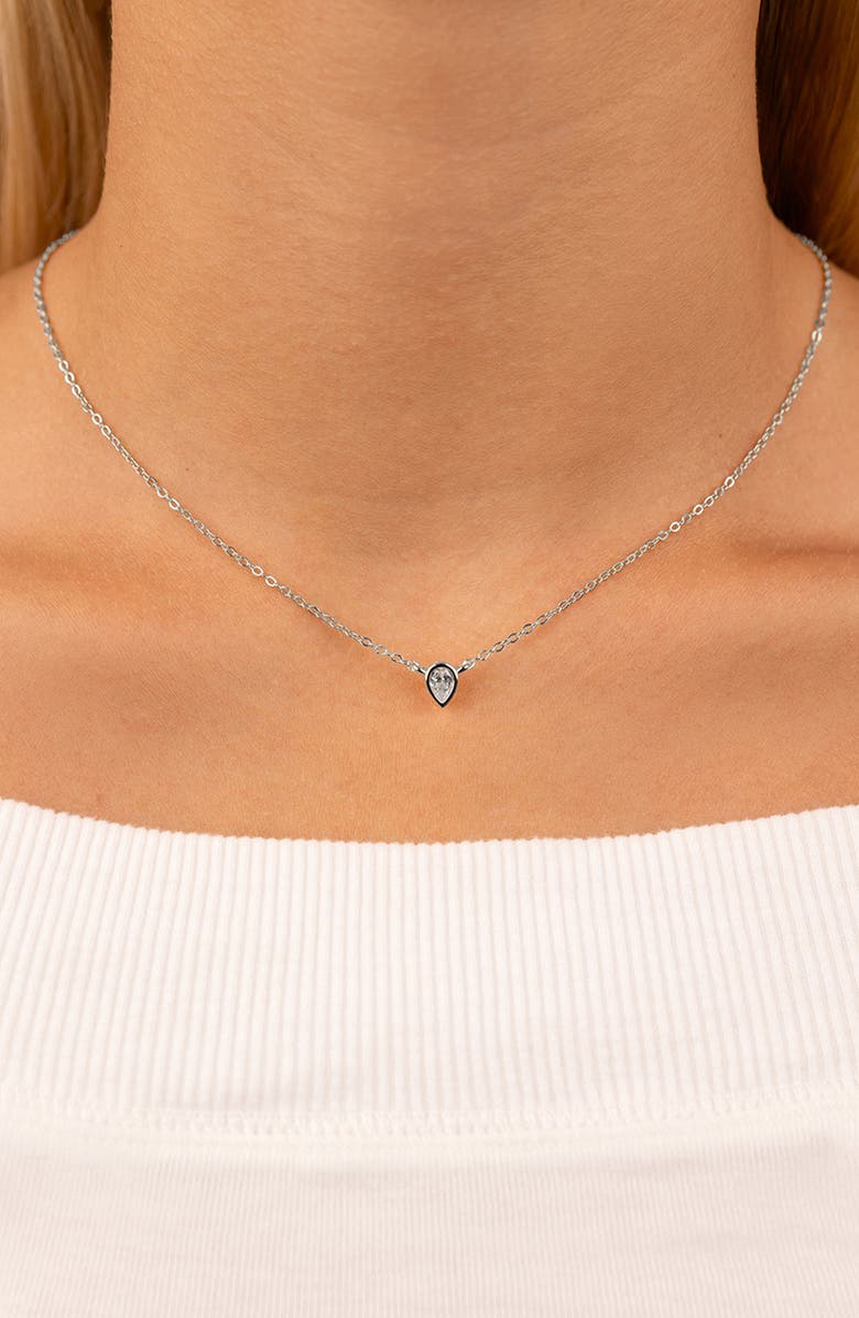 Sterling Forever Pear Cut Cubic Zirconia Pendant Necklace, Alternate, color, Silver