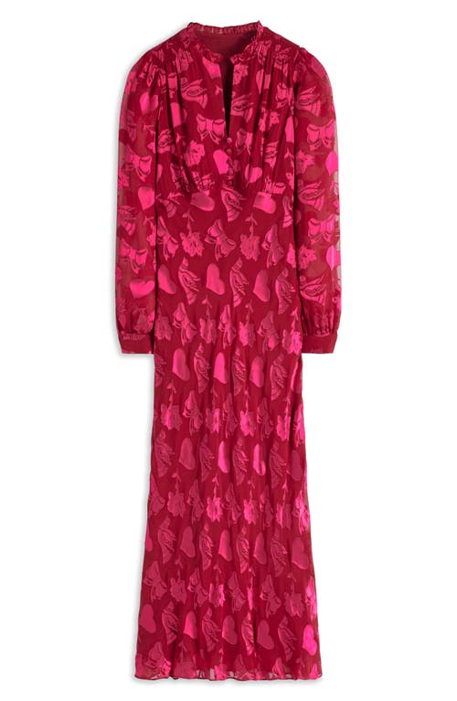 Boden Cassie Devore Long Sleeve Midi Dress In Red