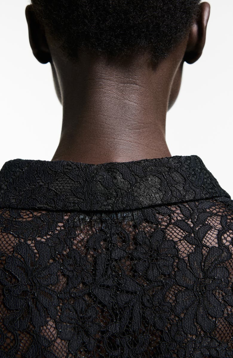 MANGO Sheer Lace Button-Up Shirt, Alternate, color, 