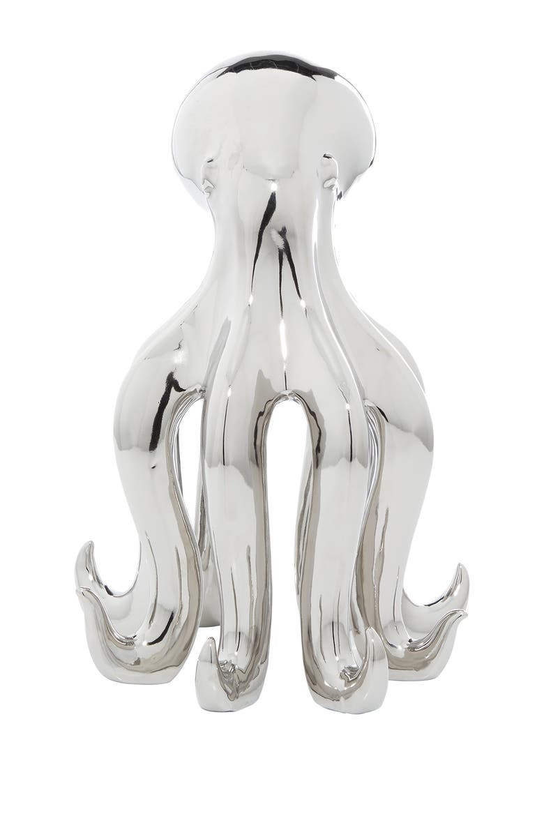 Silvertone Porcelain Tall Octopus Sculpture with Long Tentacles, Main, color, SILVER