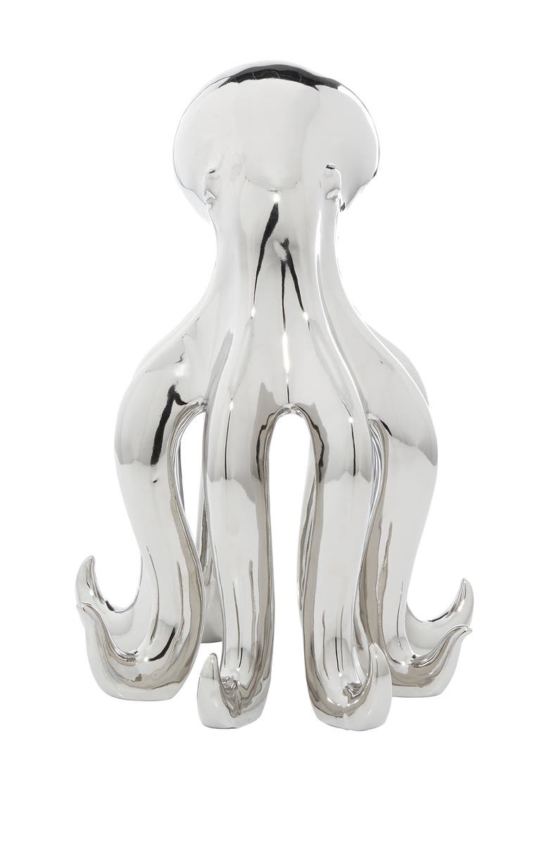 WILLOW ROW Silvertone Porcelain Tall Octopus Sculpture with Long Tentacles, Main, color,