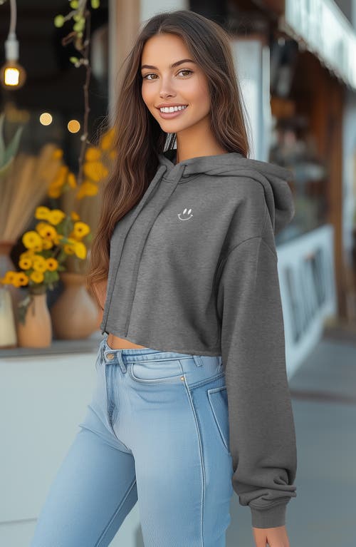 Dalix Smile Face Cropped Hoodie In Deep Heather