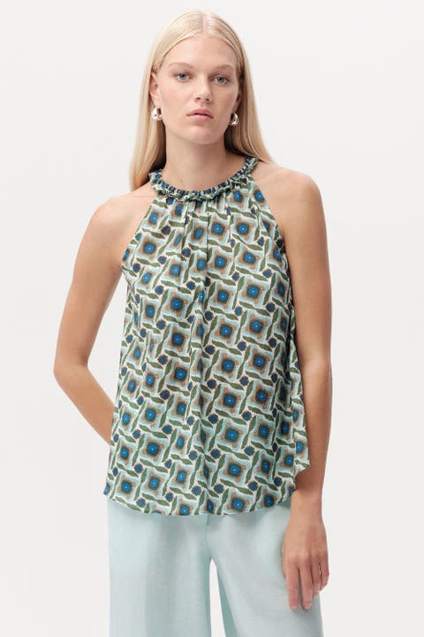 Grant Ruffle Halter Neck Cotton Blouse