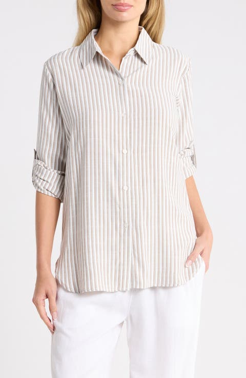 Striped Long Sleeve Button Front Shirt