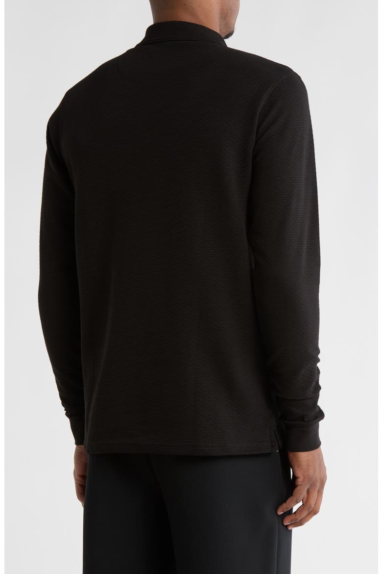 Textured Long Sleeve Zip Polo, Alternate, color, BLACK