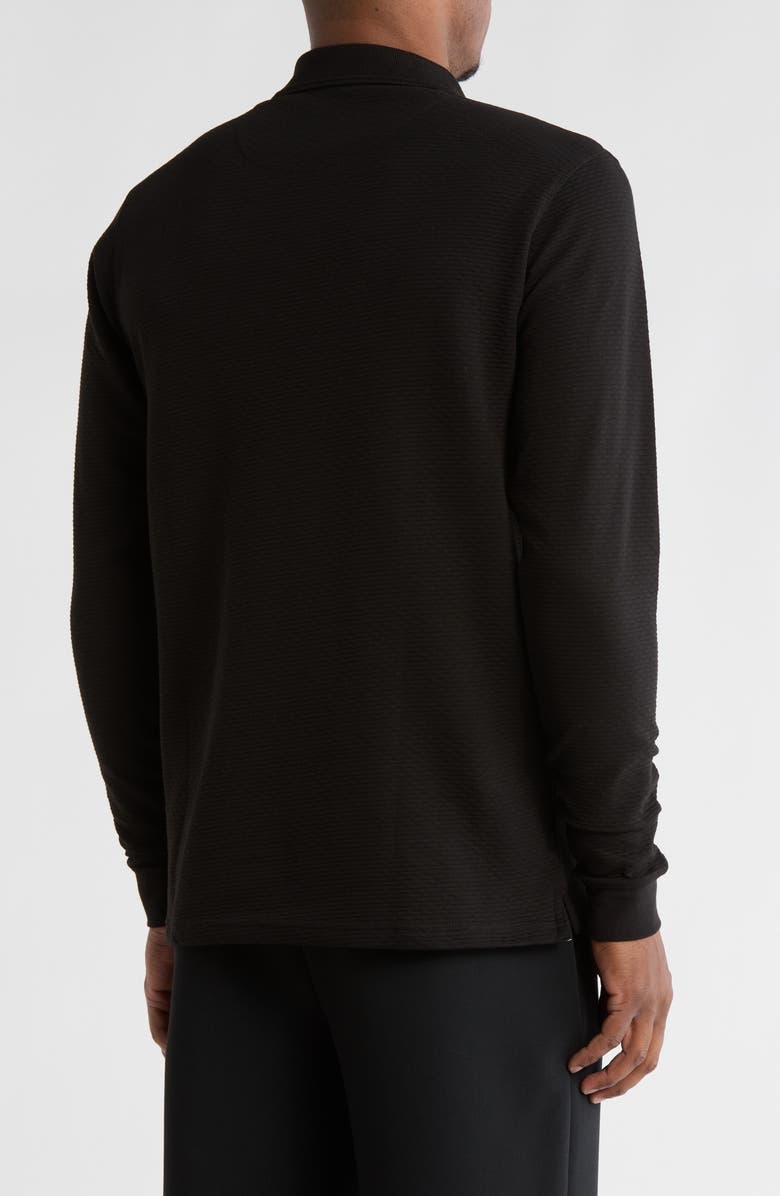 DENIM AND FLOWER Textured Long Sleeve Zip Polo, Alternate, color, Black