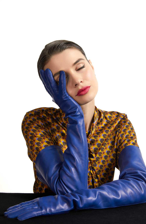 Seymoure Luxury Group Extended Runway Opera Gloves In Blue