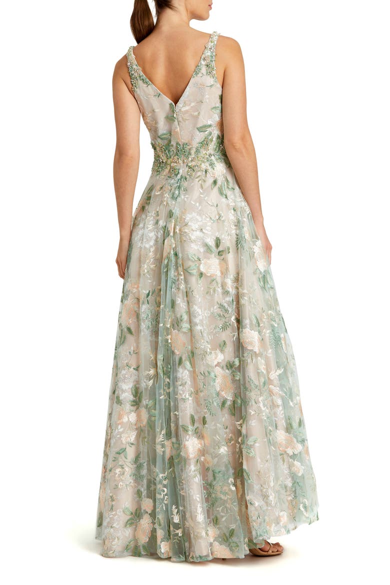 Floral Embroidered Illusion V-Neck Gown, Alternate, color, CREAM MULTI
