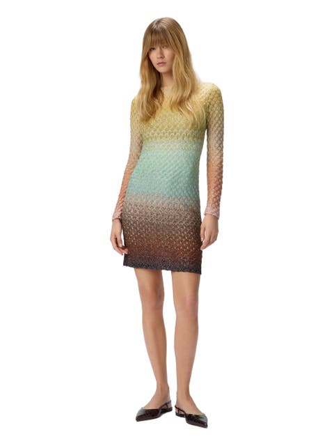 Long Sleeve Mini Dress With Boat Neck In Lace