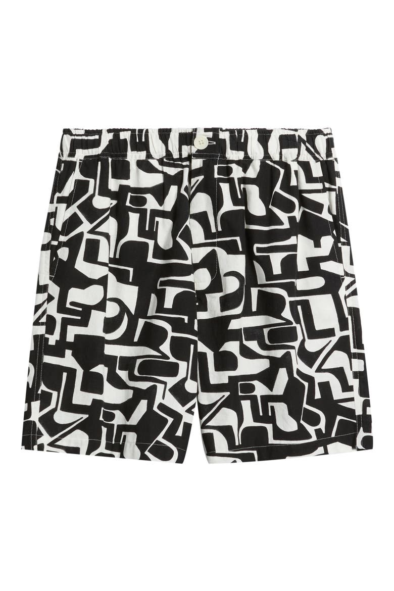 Kurt Squiggle Geo Cotton & Linen Shorts, Alternate, color, BLACK / ECRU