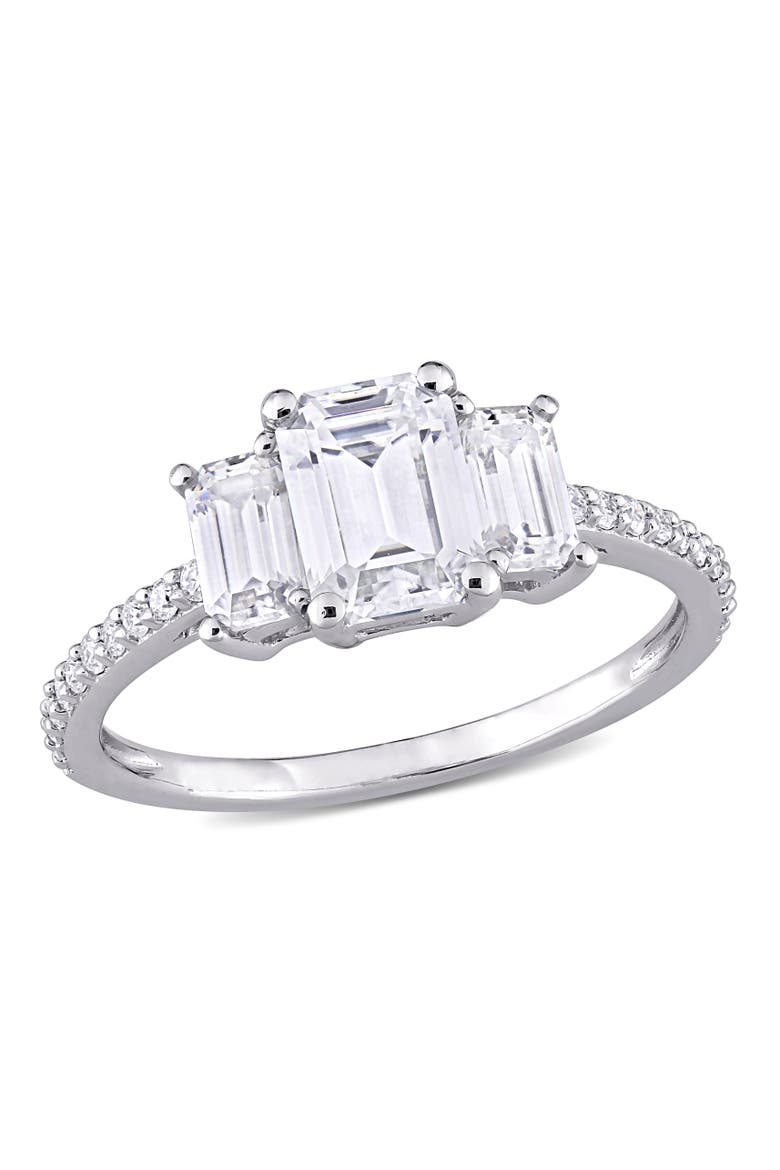 Moissanite 3-Stone Engagement Ring, Main, color, 10k White Gold