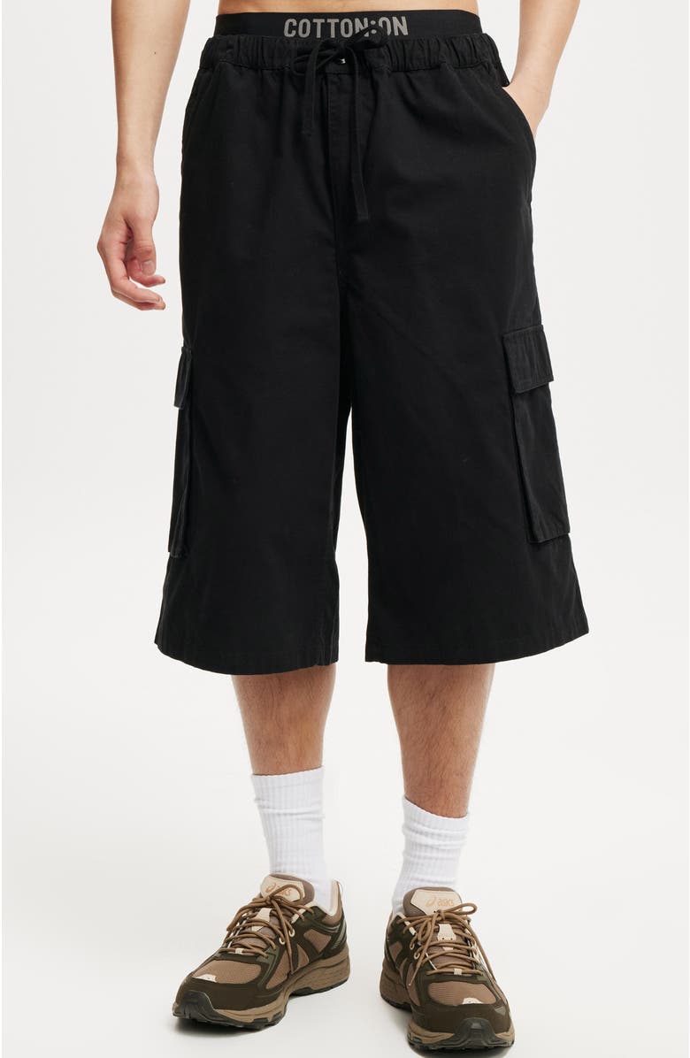 Cotton On Men's Super Baggy Cargo Short, Main, color, Washed Black