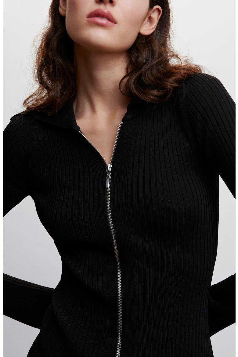 Zip Front Long Sleeve Sweater Dress, Alternate, color, BLACK