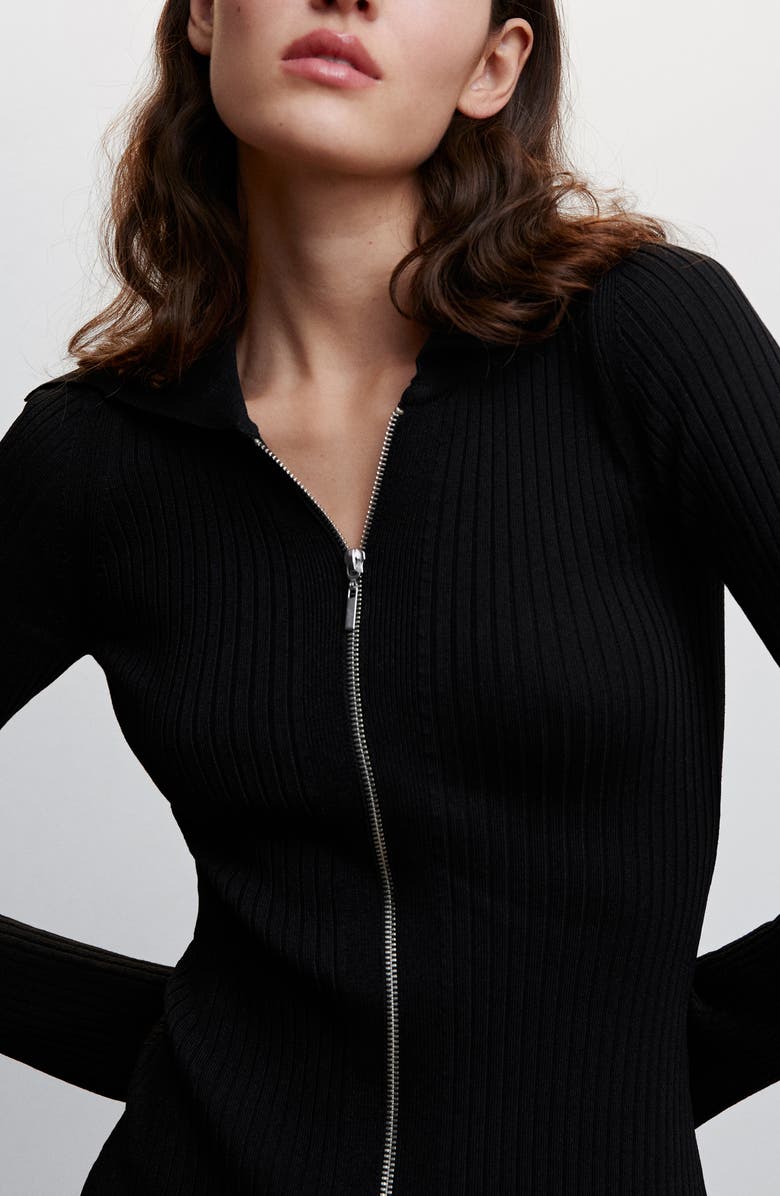 MANGO Zip Front Long Sleeve Sweater Dress, Alternate, color,