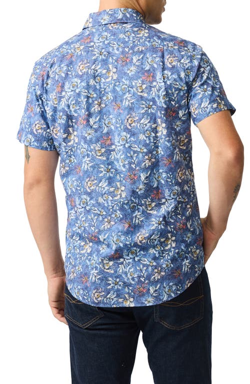 Rodd & Gunn Dalefield Floral Short Sleeve Cotton Button-up Shirt In Bluestone