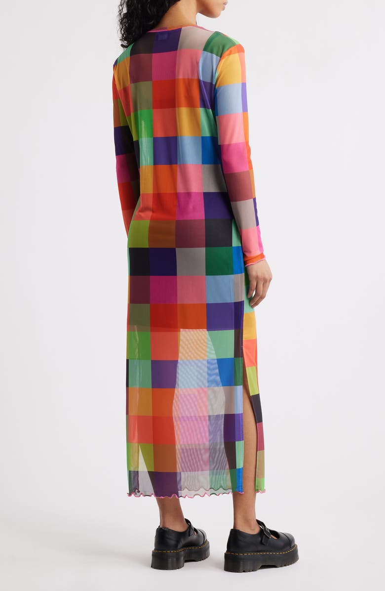 Dressed in Lala Mad About You Long Sleeve Mesh Midi Dress, Alternate, color, Multicolor Check