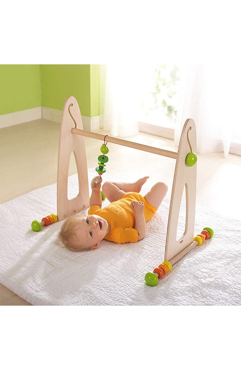 HABA Color Fun Play Gym - Wooden Activity Center with Adjustable Height, Sliding Discs and Dangling Frog, Alternate, color, Multi