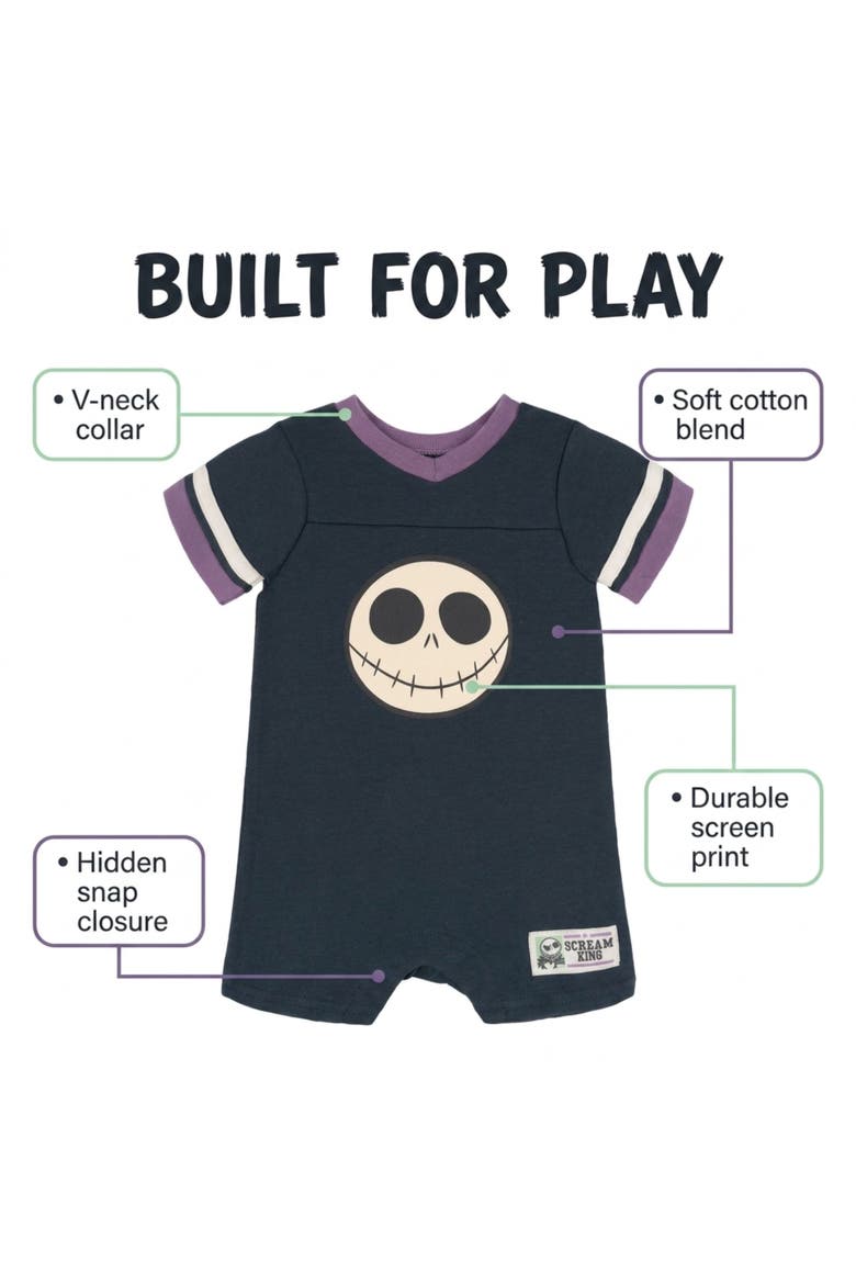 Nightmare Before Christmas One Piece Romper, Alternate, color, Grey Jack Skellington